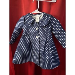 Bonnie Jean Girls Long‎ Coat Jacket 3T Navy And White Pola Dots Bow